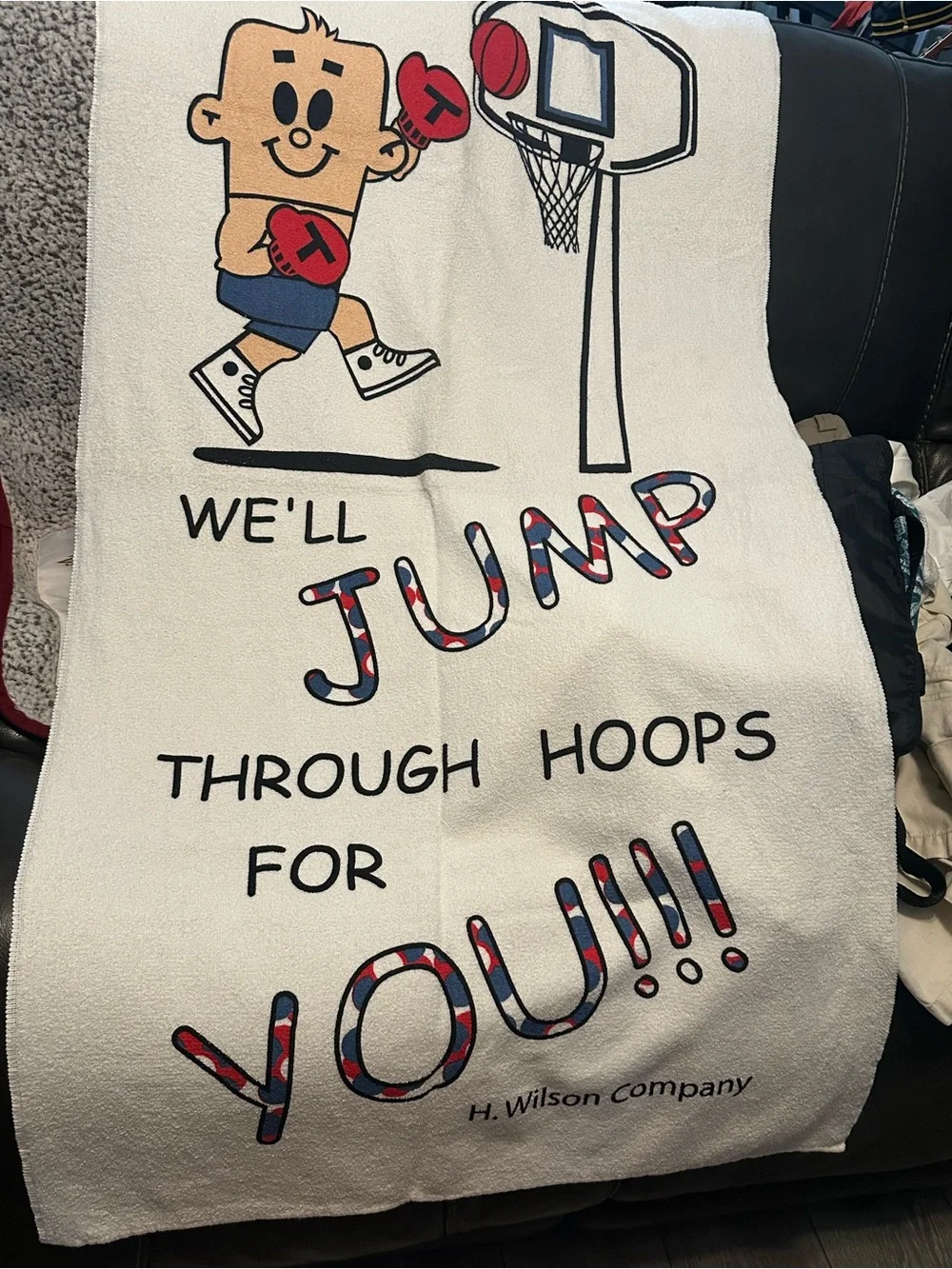 NWOT Basketball Swim Towel with playful basketball and boxer graphic